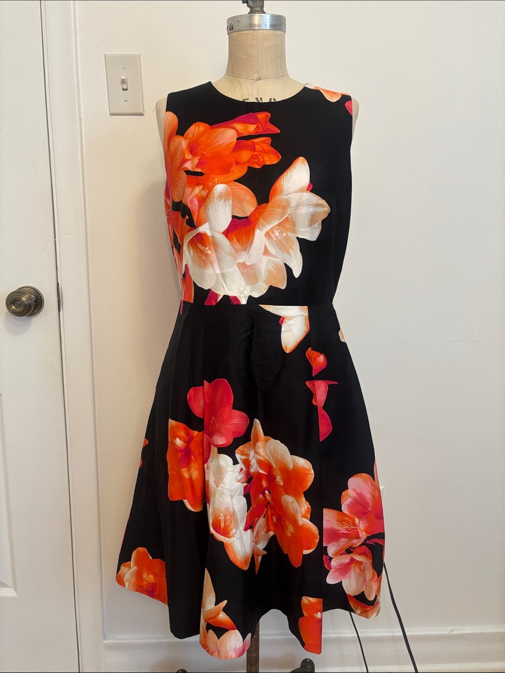 Calvin Klein Black Dress with Orange and White Floral Print